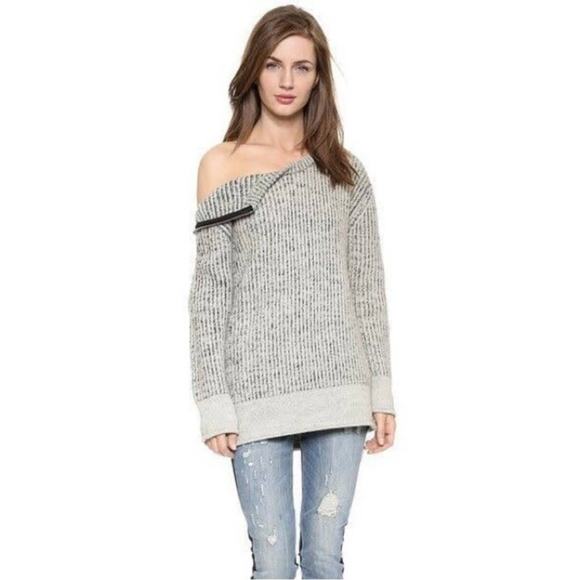 IRO Paris Manouka Women's Gray Sweater Zipper Chunky Knit Ribbed Wool Small - Picture 3 of 9